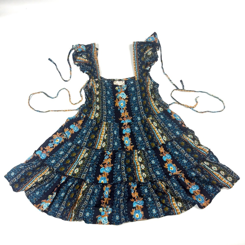 B.O.G. Collective Tiered Dress Women's XS Multi Floral Flutter Sleeve Tie Back